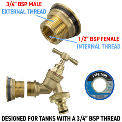Water Butt Brass Kit 3/4" with Brass Quick Connect Tap and Drill Bit