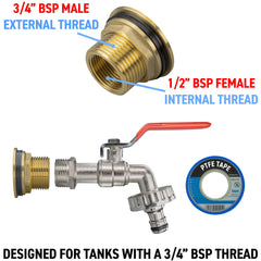 Water Butt Brass Kit 3/4" with Quick Connect Lever Tap