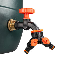 Water Butt Brass Kit 3/4" with Black Dial Tap + Two-Way Splitter and Drill Bit