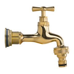 Water Butt Brass Kit 3/4" with Quick Connect Polished Brass Tap and Drill Bit