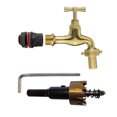 Water Butts Kit 1/2" With Polish Brass Tap 13mm Outlet and Drill Bit