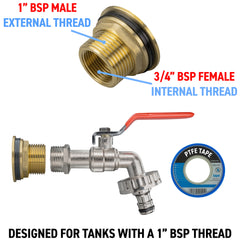 Water Butt Brass Kit 1" with Quick Connect Lever Tap