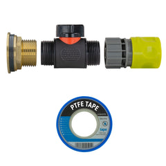 Water Butt Brass Kit 1" with In-Line Valve + Female Quick Connector Lime