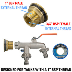 Water Butt Brass Kit 1" with Double Quick Connect Tap