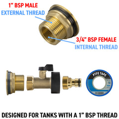 Water Butt Brass Kit 1" with Brass Valve + Quick Connect