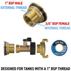 Water Butt Brass Kit 1" with Brass Valve + Geka