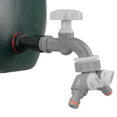 Water Butt Extension Kit 1/2" with Grey Dial Tap + Two-Way Splitter and Drill Bit