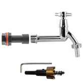 Water Butt Extension Kit 1/2" with Extended Brass Chrome Tap ½” Barb and Drill Bit