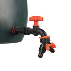 Water Butt Extension Kit 3/4" with Black Dial Tap + Two-Way Splitter and Drill Bit
