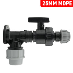 Wall Flange Kit 25mm MDPE + Large Plastic Valve & 20mm MDPE Straight