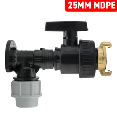 Wall Flange Kit 25mm MDPE + Large Plastic Valve + Geka
