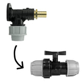 Wall Flange Kit 25mm MDPE + 25mm MDPE Valve + 19mm Brass Barb
