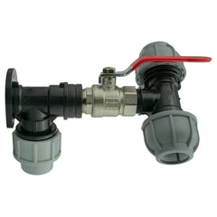 Wall Flange Kit 25mm MDPE + Lever Valve + 25mm MDPE Tee