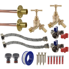 Brass Barbed Bib Tap STANDARD Connection Kit x2