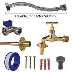 Polished Brass 13mm Barb Tap STANDARD Connection Kit