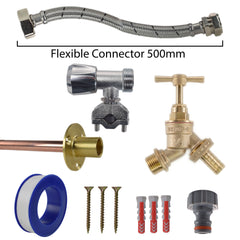 Brass Barbed Bib Tap FULL Connection Kit