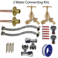 Brass Barbed Bib Tap FULL Connection Kit x2