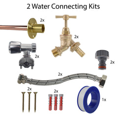 Brass Barbed Bib Tap FULL Connection Kit x2