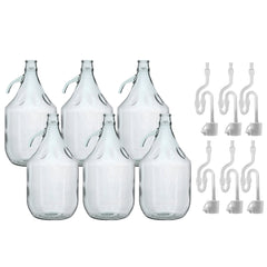 Glass Demijohn 5L 6 Pack Plain With Airlock & Bung