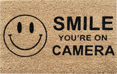 Doormat 60cm x 40cm - 'Smile You're On Camera' - Absorbent Coir Mat for Indoor/Outdoor
