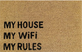 Doormat 60cm x 40cm - 'My House My WiFi My Rules' - Absorbent Coir Mat for Indoor/Outdoor
