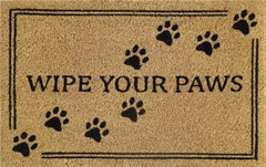 Doormat 60cm x 40cm - 'Wipe Your Paws' - Absorbent Coir Mat for Indoor/Outdoor
