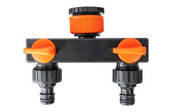 2 Way Tap Splitter PP with Valves and Snap-On Male Connectors