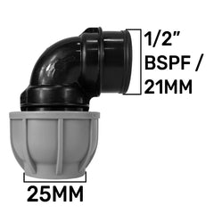 MDPE Elbow 25mm - 1/2" BSPF