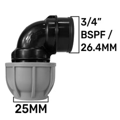 MDPE Elbow 25mm - 3/4" BSPF
