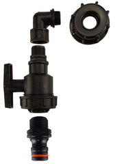 IBC 2” S60X6 Cap with Elbow Fitting, Large Plastic Valve and Male Quick Connector