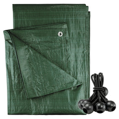 Green M-Grade Tarpaulin with 10 x Bungee Balls (Black)