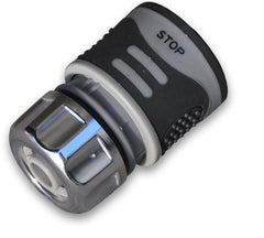 Female Hose Connector With Stop, 1/2" or 5/8" Hose, Grey