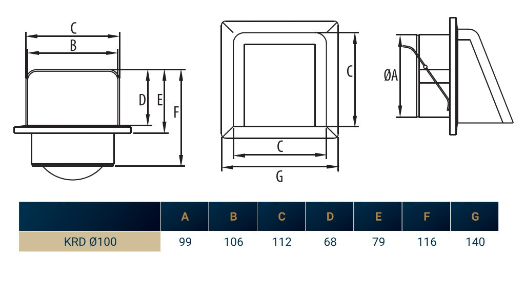 External White Louvre Vent  KRD/100 fi100mm