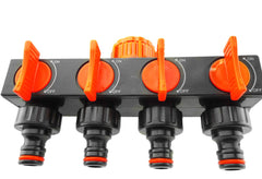 4-Way Splitter with Valves Black/Orange