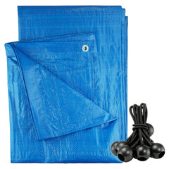 Blue S-Grade Tarpaulin with 10 x Bungee Balls (Black)
