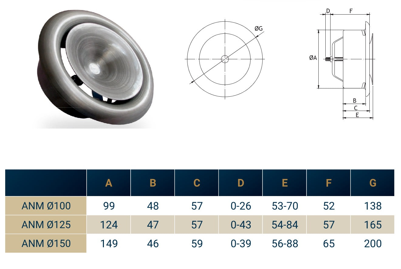 White Metal Extract Ceiling Valve 125mm - Anemostat SV