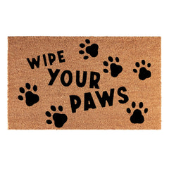 Doormat 60cm x 40cm - 'Wipe Your Paws' (D2) - Absorbent Coir Mat for Indoor/Outdoor