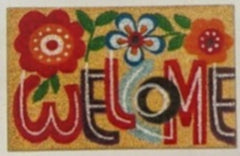Doormat 60cm x 40cm - 'Welcome' (Flowers) - Absorbent Coir Mat for Indoor/Outdoor