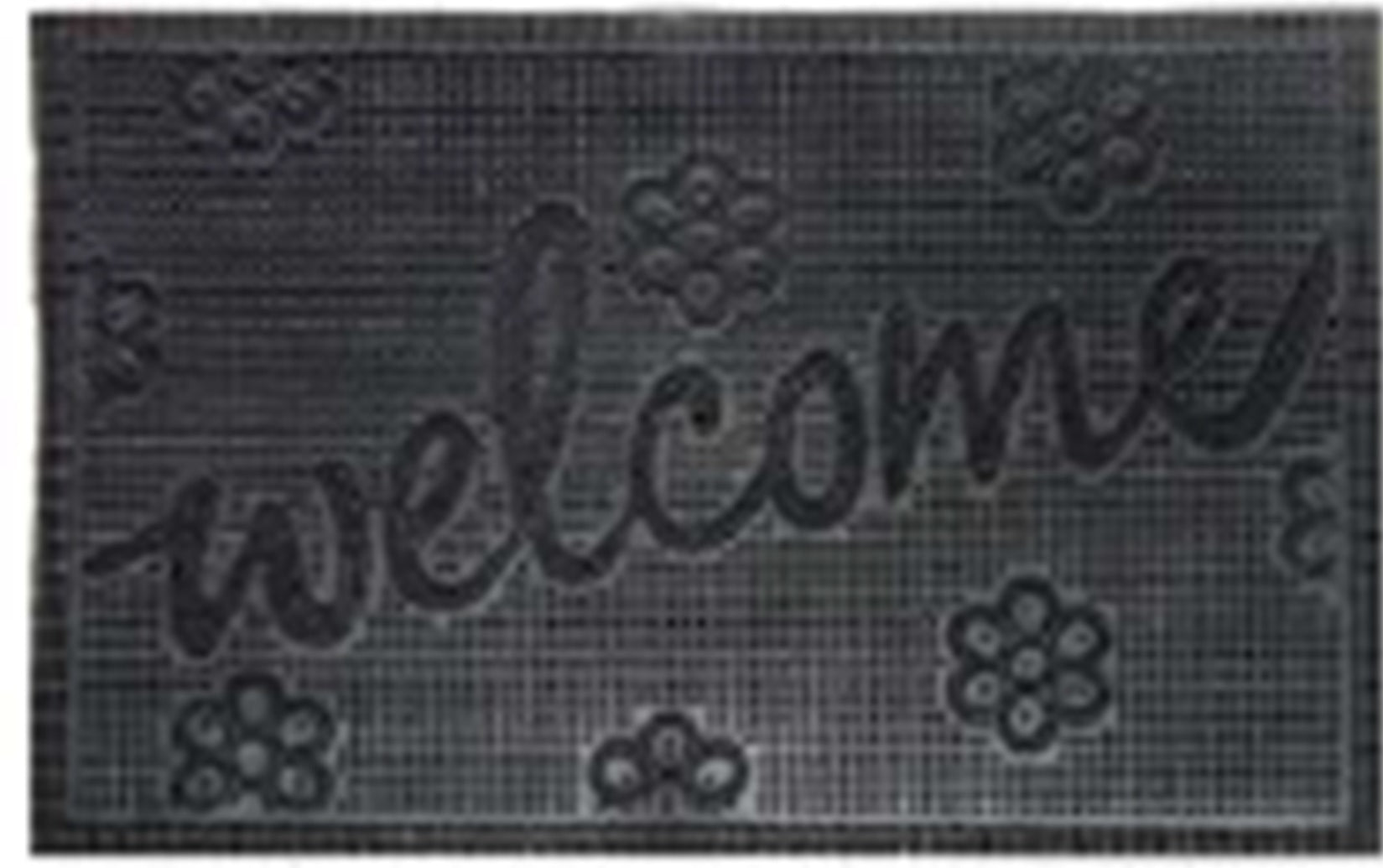 Rubber Doormat 60cm x 40cm - 'Welcome' (Small Flowers) - Absorbent Coir Mat for Indoor/Outdoor