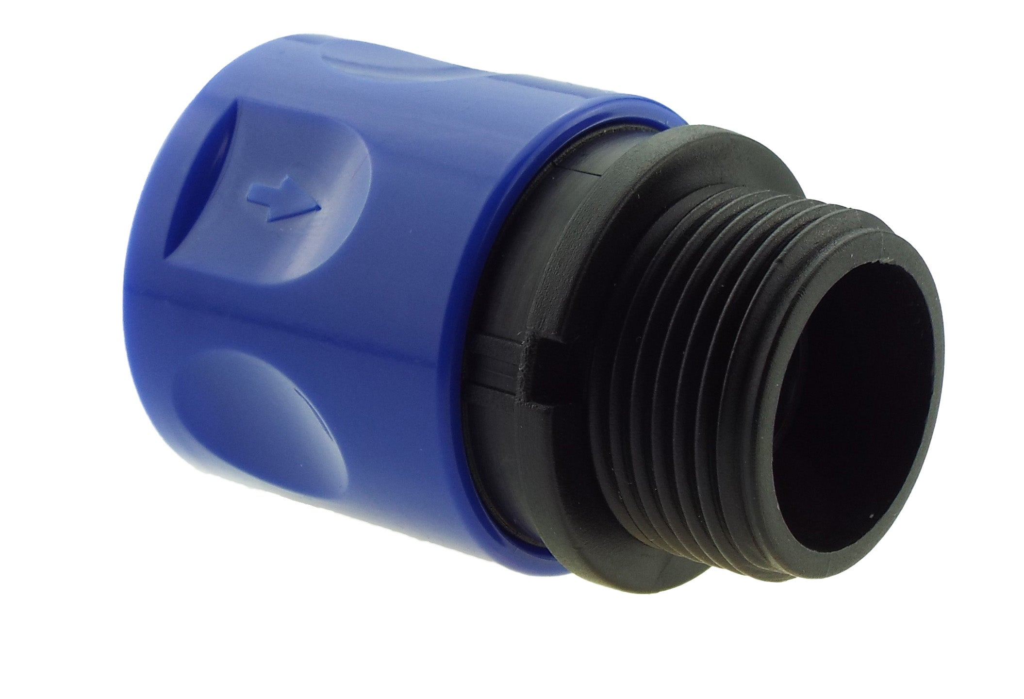 Hose Connector Blue with In-Line BSPF Valve and 20mm MDPE Straight