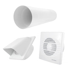 Through Wall Ventilation Kit RICO Timer Switch Fan with White External Vent