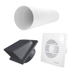 Through Wall Ventilation Kit RICO Timer and Humidistat Fan with Graphite External Vent