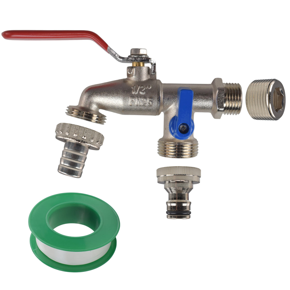 Double Lever Tap Kit with Barb/Quick Connect Outlet, 1/2" and 3/4" BSP Thread Inlet