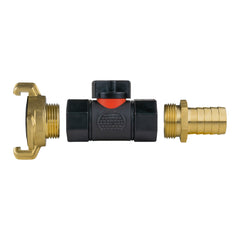 Geka Type Connector with In-Line BSPF Valve and 19mm Brass Barb