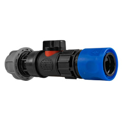 Hose Connector Blue with In-Line BSPM Valve and 20mm MDPE Straight