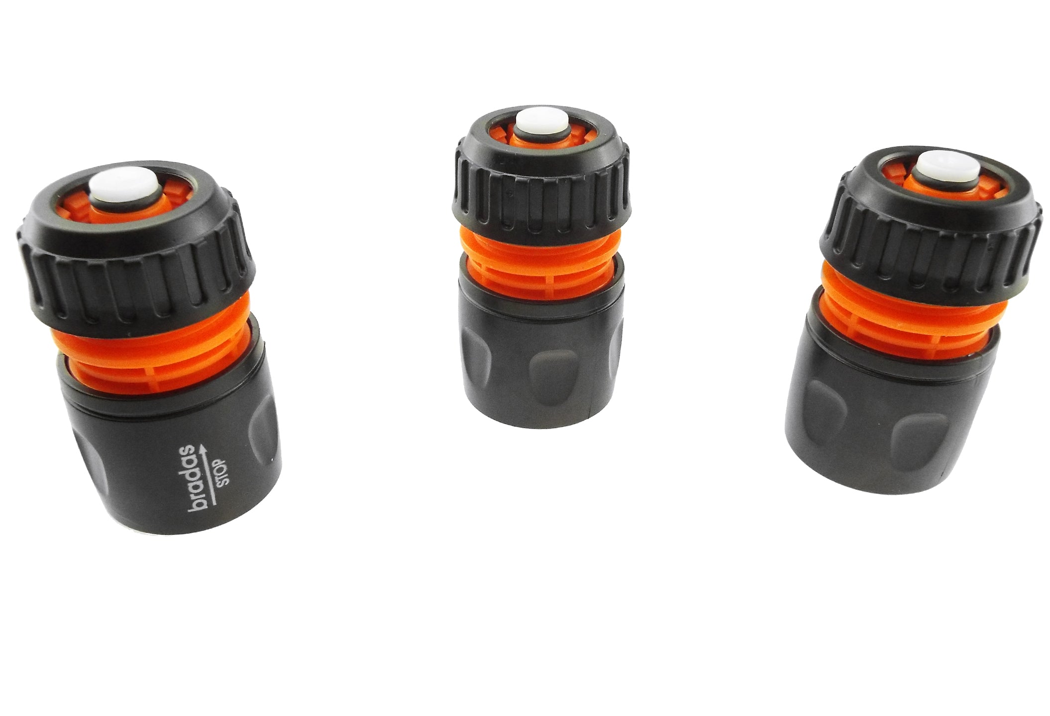 Female Hose Connector With Stop, 1/2" or 5/8" Hose, Black/Orange