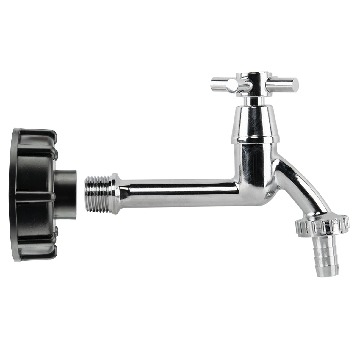IBC 2" S60X6 - 1/2" BSP Cap with Extended Brass Chrome Tap 1/2" Barb