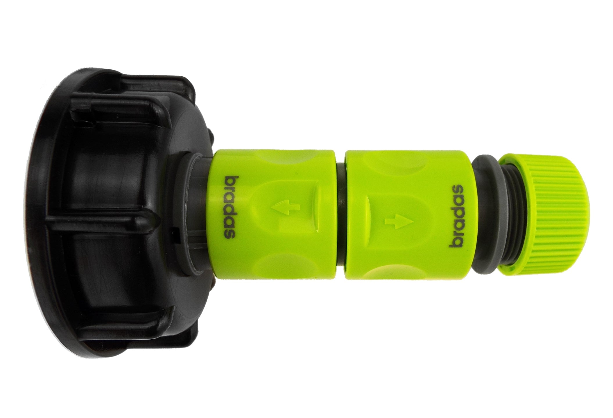 IBC 2” S60X6 Cap with Threaded Hose Fitting, Double Male and Hose Connector Lime