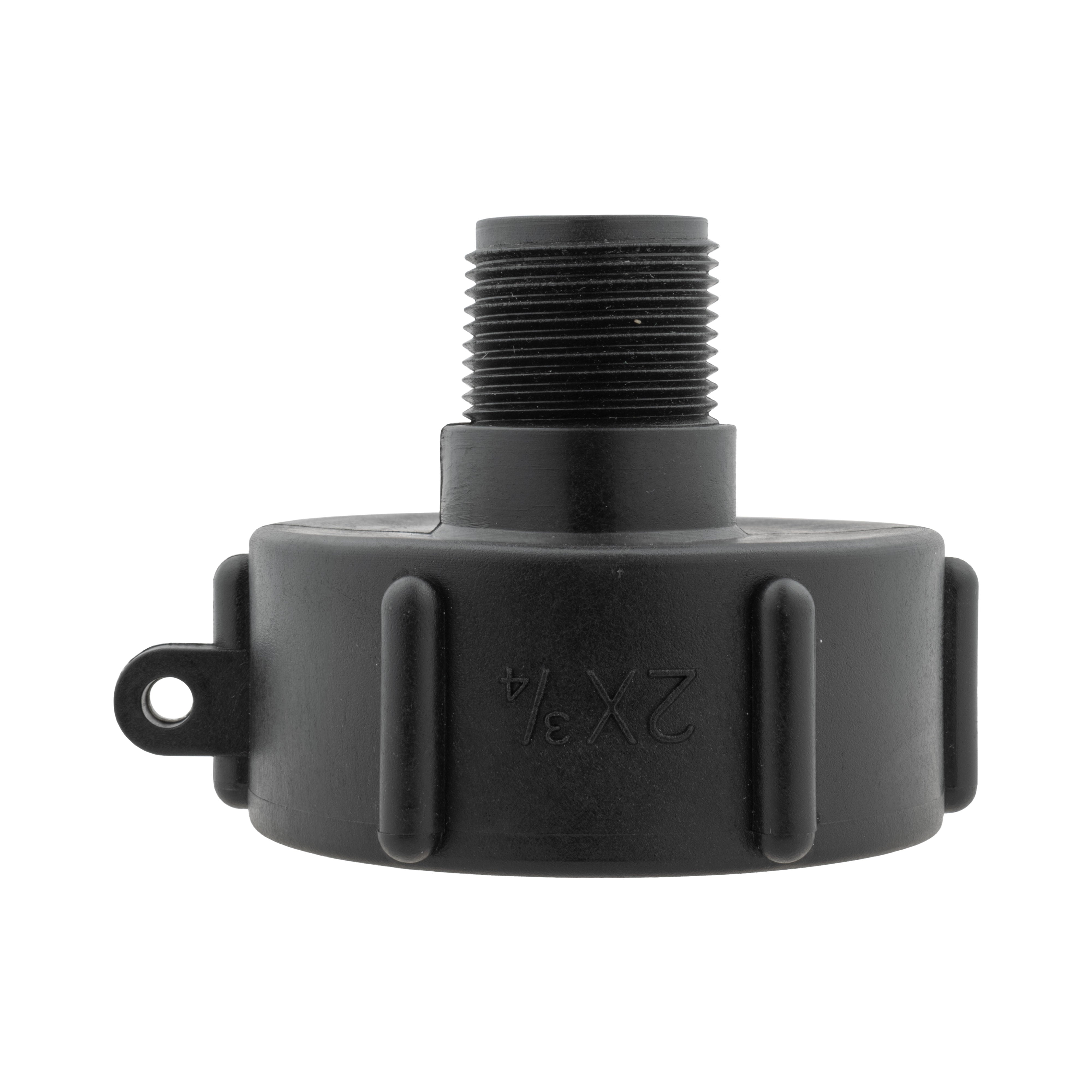 IBC 2” S60X6 Cap with BSPF Thread-Quick Connect Male Valve and Hose Connector Black