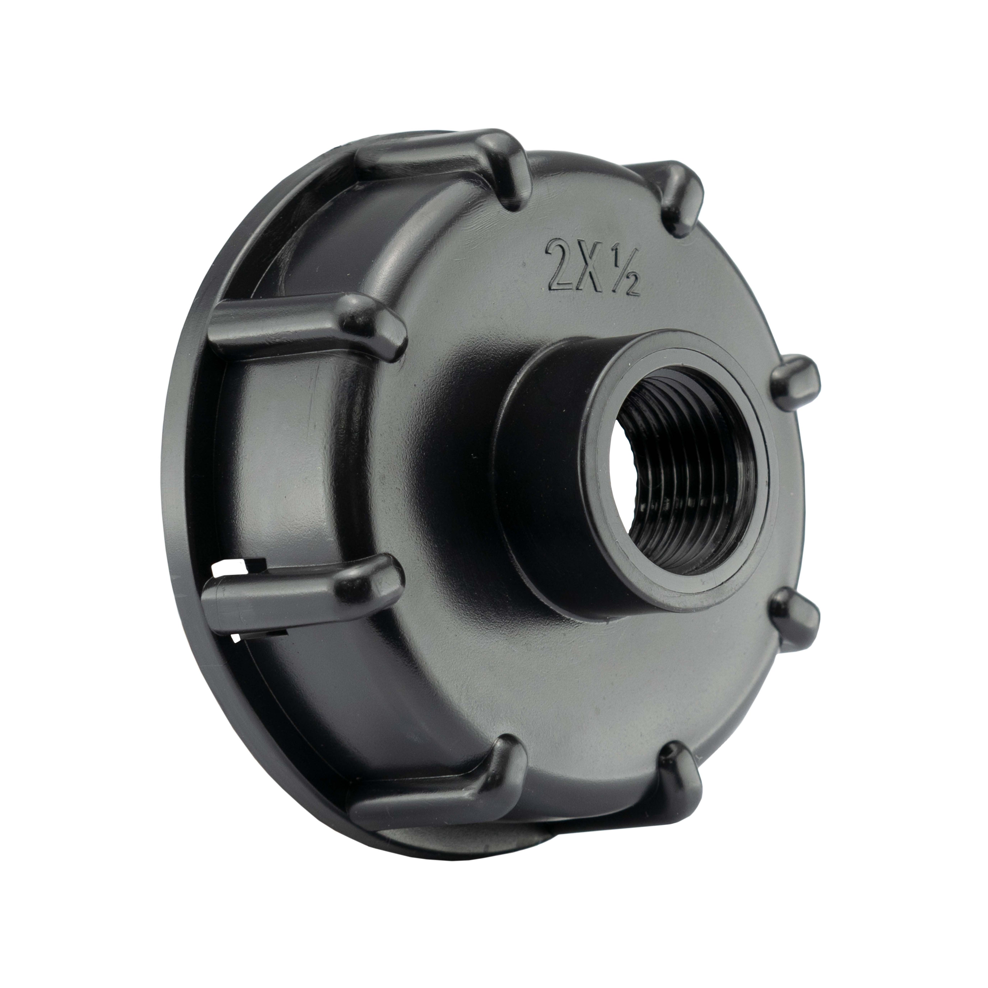 IBC 2” BSPF – S60X6 Cap with S60X6 – ½” BSPF Cap and Lever Tap ½” Barb